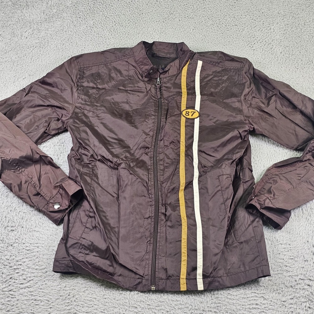 Aeropostale Jacket Mens Small Brown A87 Nylon Windbreaker Striped Full Zip Y2K - Picture 2 of 11